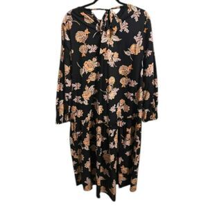 76 Who What Wear Black Floral Midi Dress Long Sleeve Flowy Chic